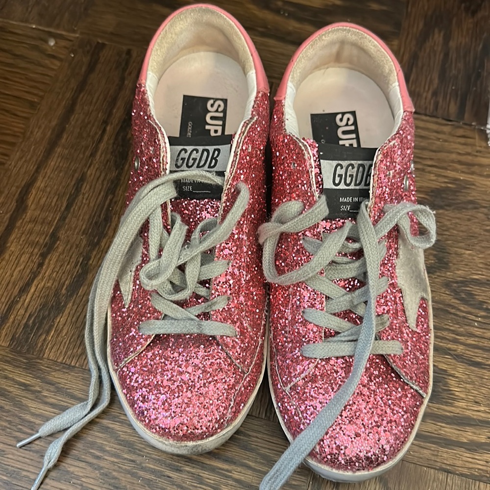 RARE LIGHT WORN Pink Glitter Golden Goose!!